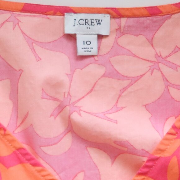 J.Crew Pink Orange Floral Print Cotton Midi Maxi Short Sleeve V-neck Dress 10 - Picture 8 of 14
